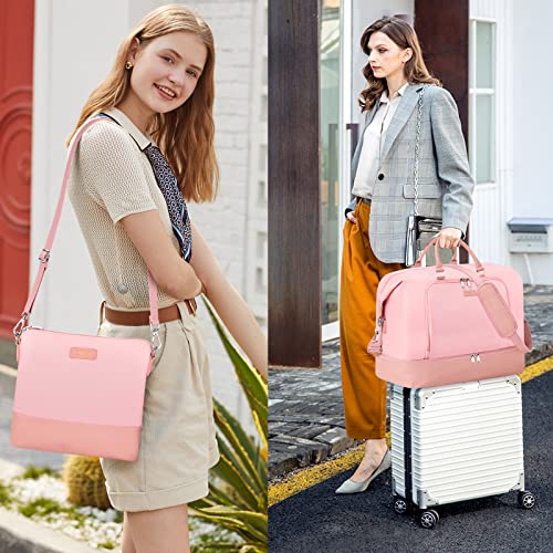 Image of Travel Weekender Bag for Women, 21 inch Overnight Bag with Shoe Compartment 50L Large Travel Duffel Bag Carry On Tote for Weekend, Overnight, Business Trips, Water Resistant, I-Pink 3pcs, Large, Weekender