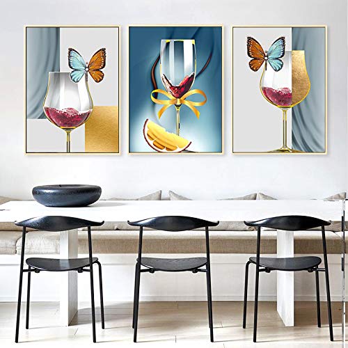 Toile murale papillon abstrait et gobelet impression haute définition triptyque 40x60cm