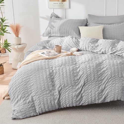 HYMOKEGE Light Grey Duvet Cover Queen