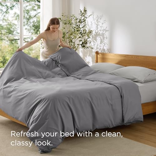 Image of Bedsure Duvet Cover Queen Size, 1Pc Soft Double Brushed Bedding, Grey | For Kids & Adults, 90 inchx90 inch, Only 1 Comforter Cover, No Pillow Shams, Hotel Luxury, Breathable, Lightweight, Zipper Closure