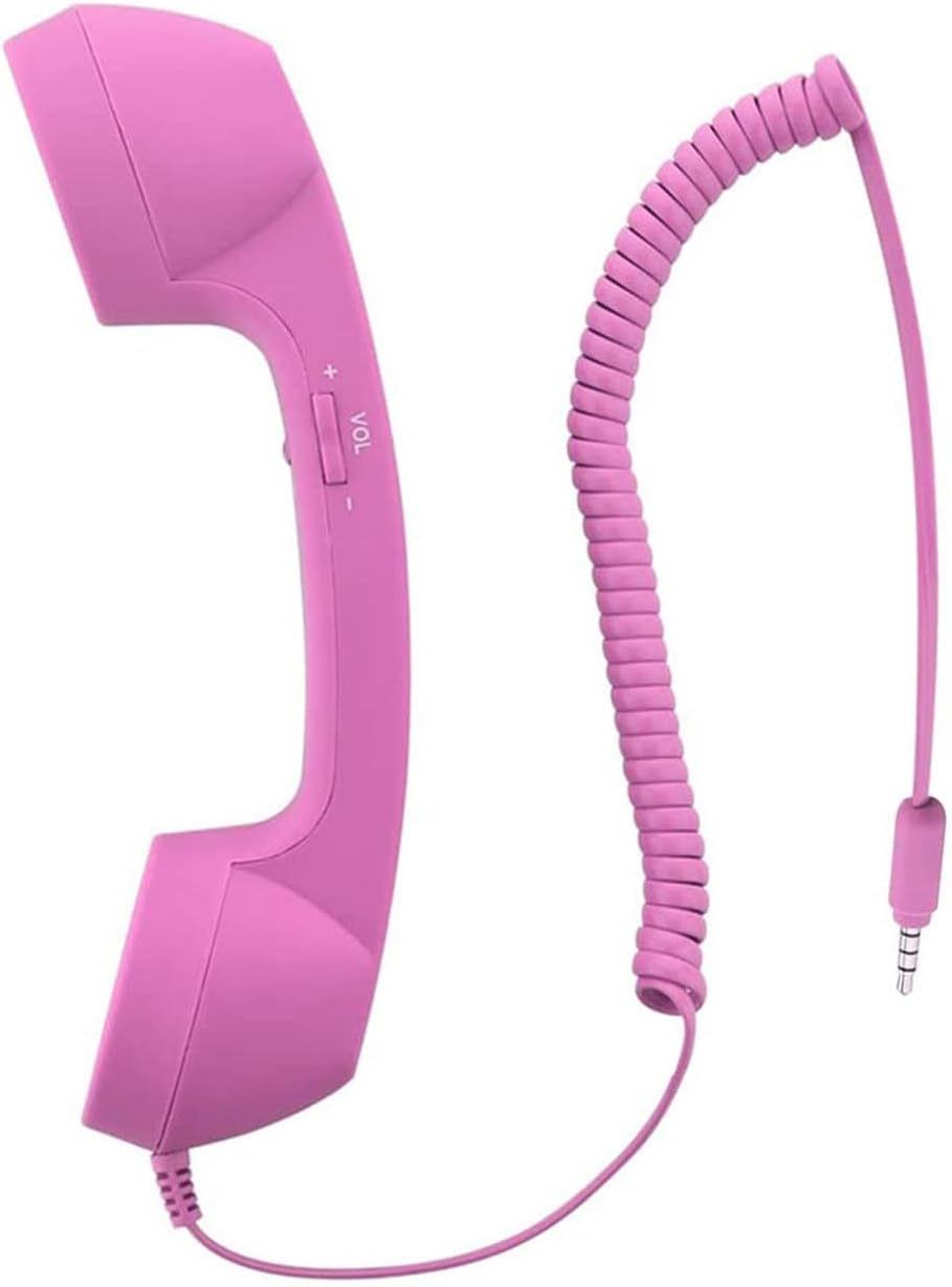Retro 3.5mm Telephone Handset Cell Phone Receiver Mic Microphone Speaker for iPhone iPad Mobile Phones Cellphone Smartphone (Pink)