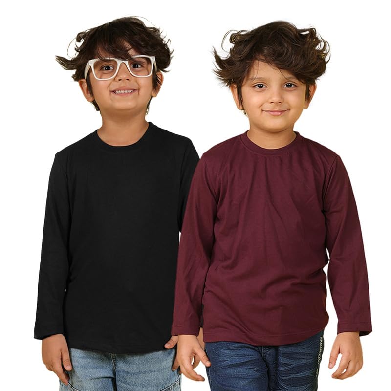 Image of Nusyl Boys Solid Cotton Blend Tshirts - Soft & Comfortable Full-Sleeves T-Shirts | Casual Wear for Kids & Teen Boys | Full Sleeves T-Shirts |- NUBCTSF001-PO2-1