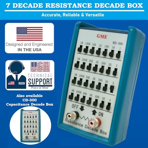 gme rd-300 resistance substitution decade box 7 decades range 1 to 11m 1 accuracy 1-watt rated resistors designed in the usa