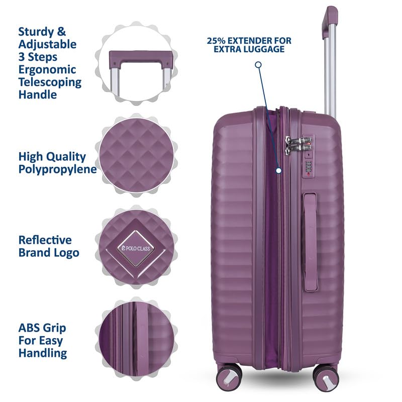 Image of Polo Class Trolley Bag 28 INCH with Vanity Trolley Bag | Polypropylene Material with 360-Degree Rotating Wheels | Number Lock & Securitec Zipper -Purple