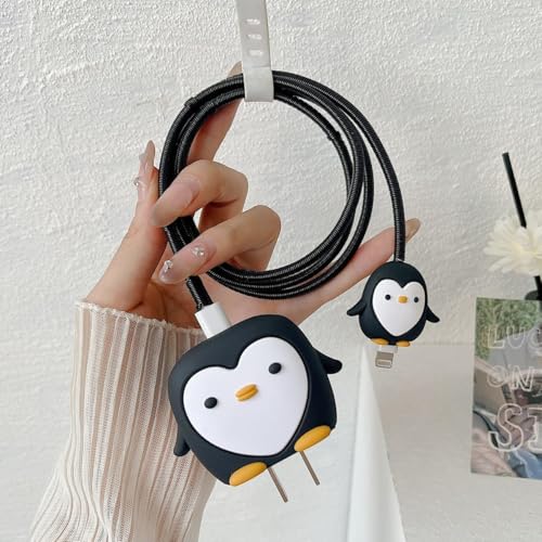 Image of INEFABLE Charger Case Cover Protector with 3D Cute Pattern for iPhone Charger only 18W & 20W, Data Charging Cable Wire Saver Protective Cable Cover Full Protection - Set Of 1 (Penguin)