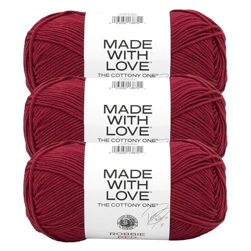 Image of Lion Brand Yarn Made with Love The Cottony One Yarn for Crocheting, Knitting, and Crafts, Robbie Red, 3 Pack