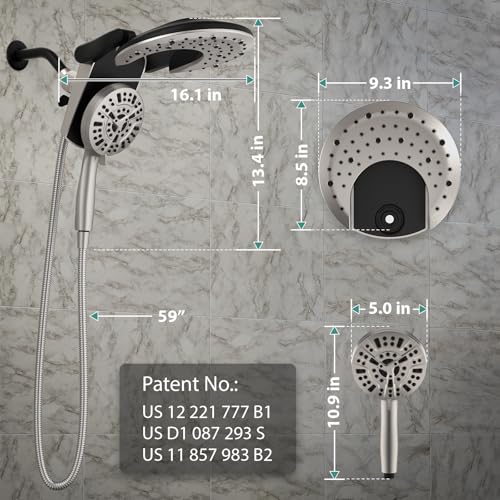 Foldable Rainfall Shower Head 9 Spray Settings/Modes Handheld Showerheads | High Pressure Shower Heads with Handheld Spray Combo, Built-in Magnetic Docking, Power Jets, Stainless Steel Shower Hose - image 7