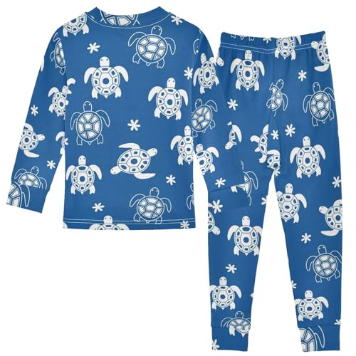 Pajama Sets Long Sleeve Turtle Pattern on Blue Soft Comfy Sleepwear 2 Piece PJS 3-8T3