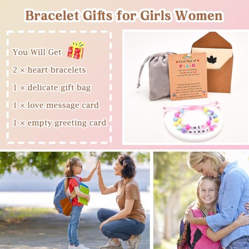 Mommy and Me Matching Bracelets Set, First Day of School Kindergarten Preschool First Grade Gifts, Back to School Gifts for Daughter Girls 5