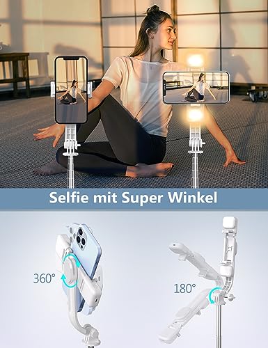 Selfie Stick mit Bluetooth Fernbedienung, Erweiterbarer Extra Lang Reisen Stativ für Smartphone, 360° Drehbare Handystativhalter Kompatibel mit Smartphones, Action-Kamera 6