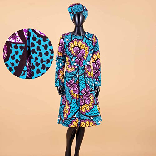 Image of African Dashiki Dresses for Women Party Flower Floral Fashion Culture Vintage+Headwrap 35x45 inch