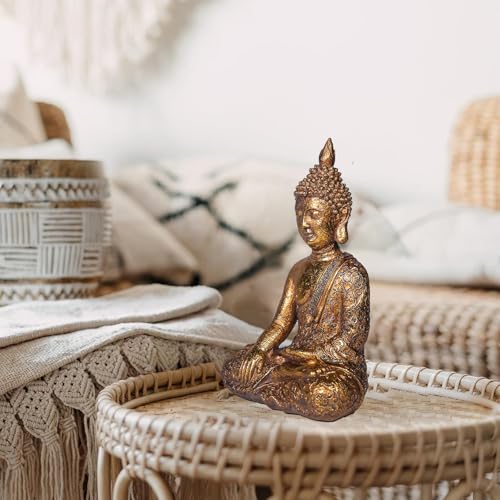 Estatua de Buda Sentado de Resina Dorada 11.42 in miniatura 6