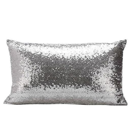 Sannysis Funda de Cojín Almohada decoración lentejuelas 30 X 50cm (Plata)
