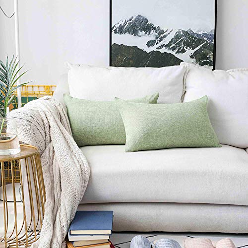 Image of Khooti Rectangular Jute Cushion Cover | 12X20 Inches Apple| Green | Set of 1 | Throw Pillow Cover for Couches, Chairs, Sofas, Beds, Coffee Tables, Living Rooms, Bedrooms, Modern Boho Design, 120 TC