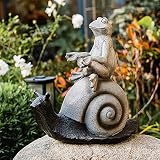L-ELEGANT Frog Decor Outdoor Statues for Lawn Yard Art,Meditation Frog Riding Snail Art Sculptures R