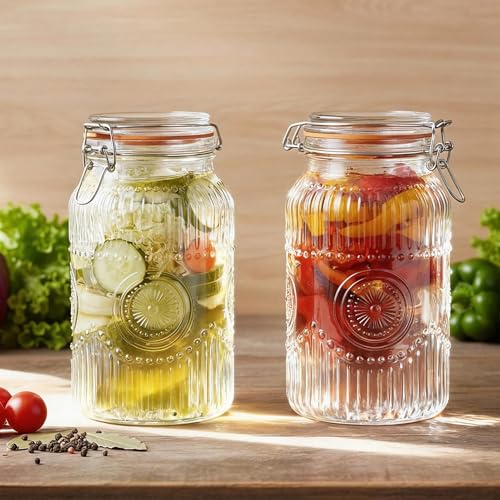 Image of Amzcku Wide Mouth Vintage Mason Jars with Airtight Lid 128oz 1 Gallon, Canister Gallon Jars for Kitchen Storage - for Coffee, Sugar, Beans 2 Pack