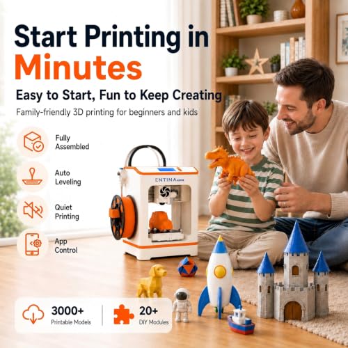 Entina Tina2C 3D Printer for Kids & Beginners, Fully Assembled Starter Mini 3D Printer, Start in 8 Mins, App & WiFi Control, Auto Leveling, 3000+ Model Library, 20+ Creative DIY Modules for STEM, Home - Image 3