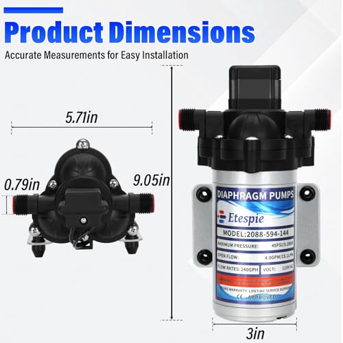 Image of 2026 Upgraded 2088-594-144 RV Fresh Water Pump, 115V AC 4.0 GPM 240GPH Self-Priming Diaphragm Water Pump, 15.1LPM 45PSI with Pressure Switch & Detachable Filter, Quiet Operation for RV Marine Yacht