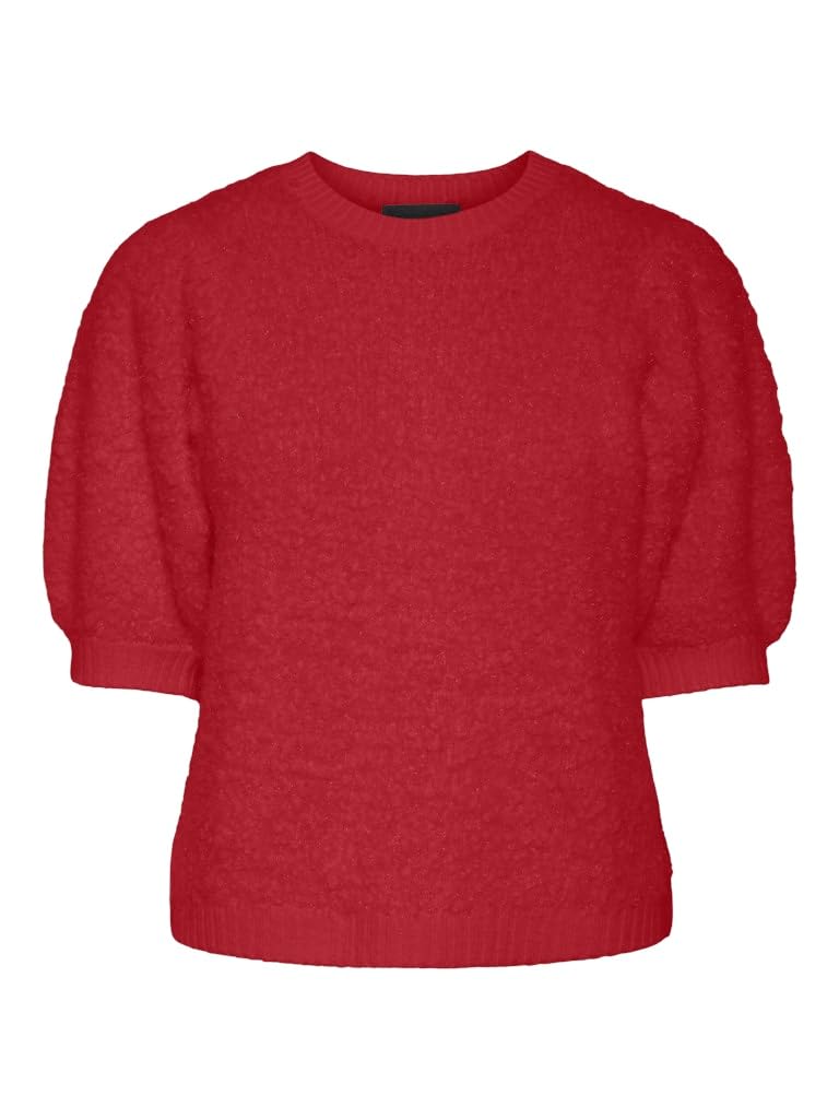 PIECES PCFEE SS O-Neck Knit, Red (high Risk red), M