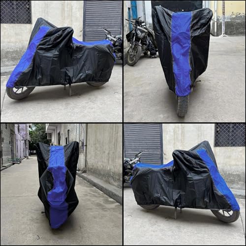 Image of Taffeta Bike Cover Premium Waterproof, Dustproof & UV Protected Two-Wheeler Body Shield | Heavy-Duty, All-Weather Protection | Universal Fit for Motorcycles & Scooters (Black Top Royal Blue)