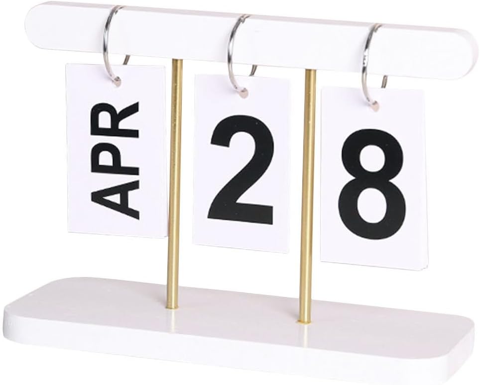 BESTOYARD Perpetual Desk Calendar Wooden Flip Blocks 6 x 4 x 2 in, Reusable Date Display & Space-Saving Organization for Home Office, for Professionals & Students