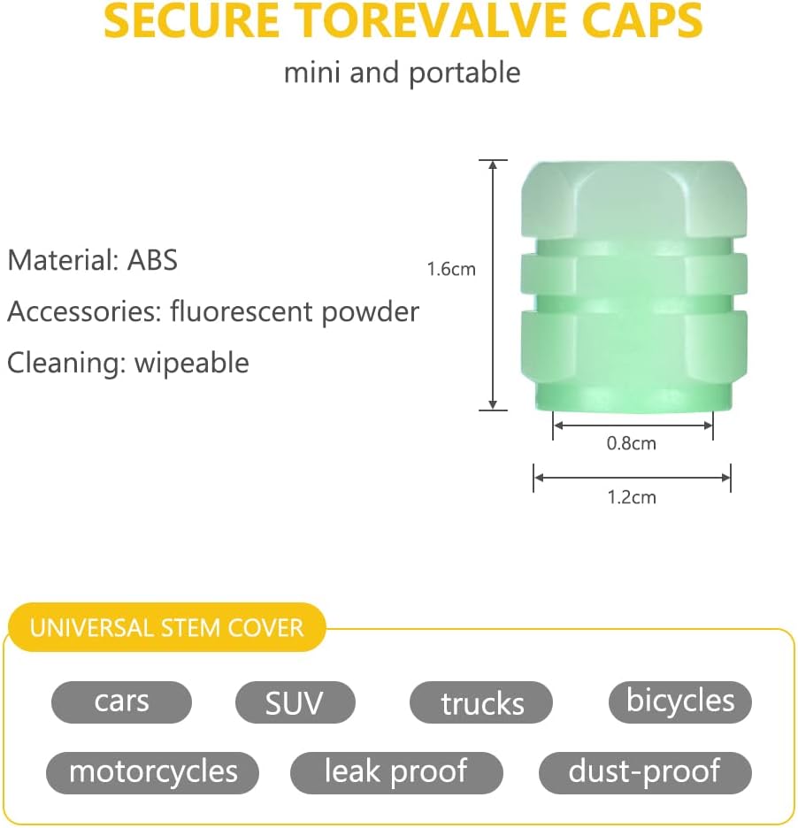 URAQT Bouchons de Valve de Pneu Fluorescents – 8PCS Universels Anti-Poussière, Étanches pour Voiture, Camion, SUV, Moto - Image secondaire