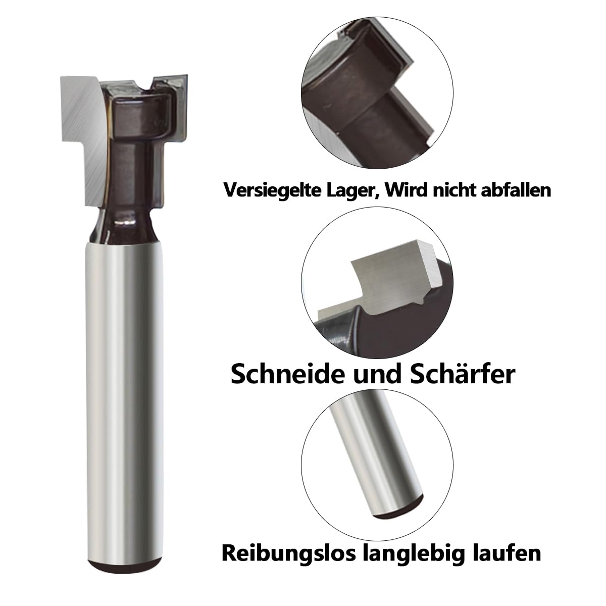 6-tlg. T-Nutfräser-Set 8mm Schaft – Hartmetall T Nut-Fräser Oberfräse, T-Track Schlitz, für Holz, Holzbearbeitung (Durchmesser 5.35/7/10/13/17/19mm)