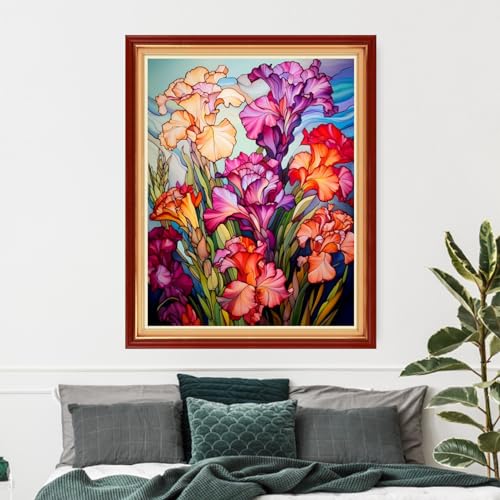 Image of Funxvoot Stamped Cross Stitch Kits Beginners Full Range of Embroidery Kits for Adults 11CT Embroidery Patterns Needlepoint Kits Printed Cross Stitch Kits-Colorful Flowers 16x20 inch