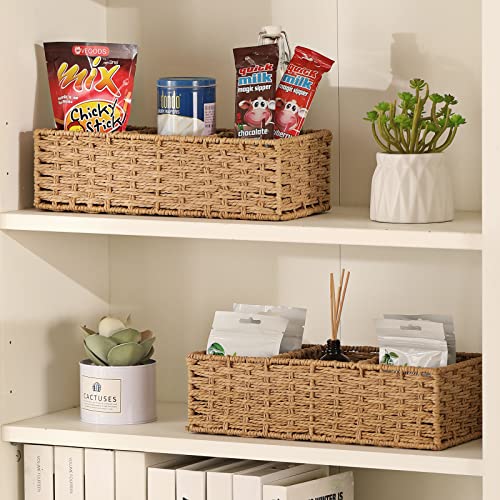 Vagusicc 3-Section Wicker Baskets For Shelves, Hand-Woven Round Paper Rope Wicker Storage Basket, Toilet Paper Basket For Toilet Tank Top, Baskets For Organizing Bathroom Kitchen, 2-Pack #TOP3