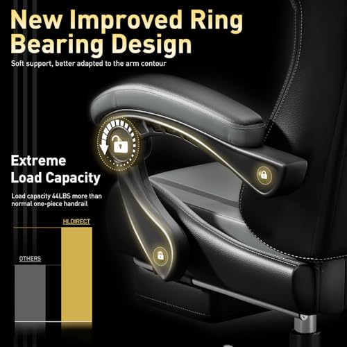 Image of HLDIRECT Gaming Chair, Ergonomic Video Game Seat with 360 Swivel & Lumbar Massage, Computer Chair PU Leather Cushion for Adults Home /Office Use (Black & Grey)