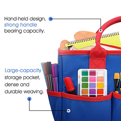 Image of ZKOO Craft Organizer Tote Bag, Portable Art Supply Storage Caddy with 6 Pockets & Removable Divider, Multi-Purpose Teacher Bag for Sewing, Scrapbooking, Office & Travel - Blue, Small