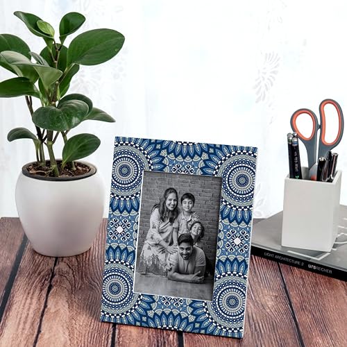 Image of Photo Frame with Gift Box | Size: 9 inch x 7 inch (Photo 4 inch x 6 inch) | Blue Mandala2A | Aesthetic Decorative Photo Frame for Wall Mount and Tabletop