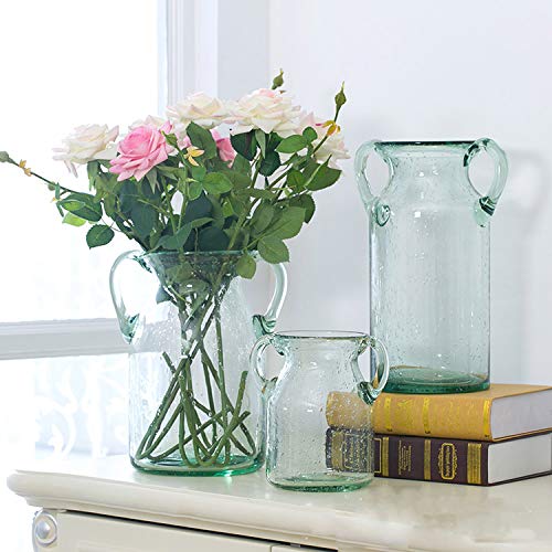 JSY-UP Clear Glass Vase with Double Ear and Decorative Handmade Filler Bubbles, (Blue, Purple, Grey, Green) Colorful Flower Vases for Decor - Image 8