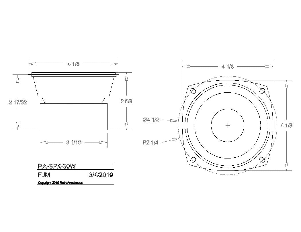 4 Inch Round woofer HiFi Stereo Jamma Speaker 30W RMS 8 ohm, by RetroArcade.us