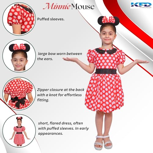 Image of Kaku Fancy Dresses Polyester Minnie Girl Cartoon Costume -Red & White, 3-4 Years