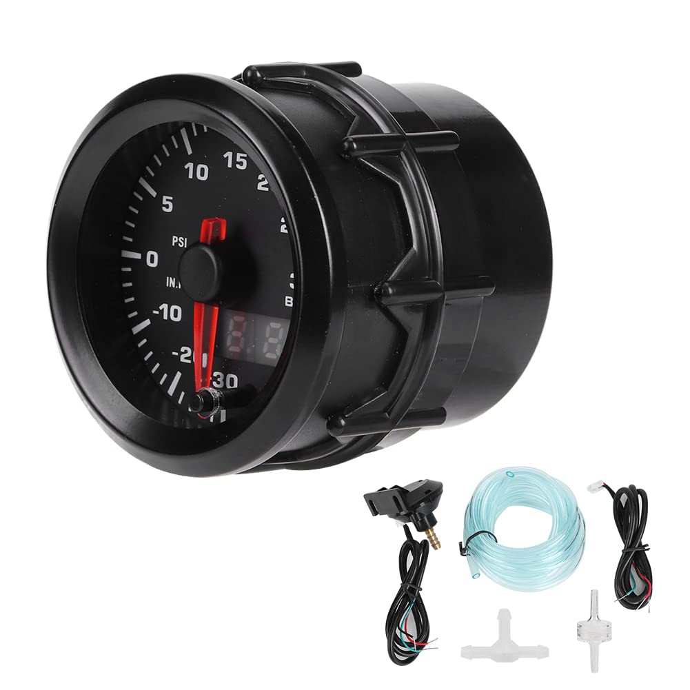 Tbest Wskaźnik Turbo Boost 52 Mm Uniwersalny Samochodowy Przyrząd Samochodowy z Wyświetlaczem LED, Miernik Wysokiego Ciśnienia do Monitorowania Wydajności Silnika, Kompatybilny z większością Pojazdów