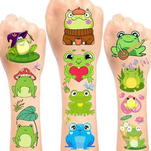 110 PCS Frog Party Favors Kit - Temporary Tattoos, Slap Bracelets, Keychains, Stickers & Gift Bags