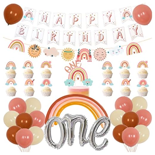 Decoraciones bohemias de primer cumpleaños de arco iris, globos bohemios de arco iris, pancarta de feliz cumpleaños, decoración para tartas para niñas, suministros de fiesta de primer cumpleaños