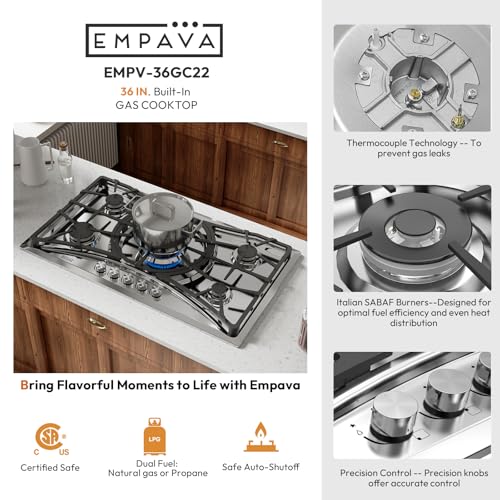 Empava EMPV-36XGC5B90S 36 Inch Gas Stove Cooktop thumb #5