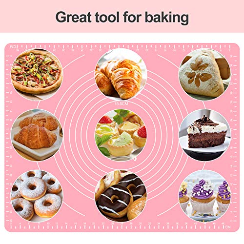Silicone Pastry Mat, Non-slip Baking Mat Large Measurement Fondant Mat Counter Mat Reusable Dough Rolling Mat Oven Cooking Liner, Pie Crust Mat -Pink - Thumbnail 5