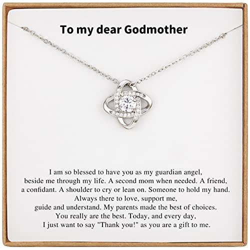 Godmother Gifts from Goddaughter&Godson Godmother Necklace Sterling Silver Rhinestone Knot Necklace for Godmom Birthday Gifts Christmas Gift