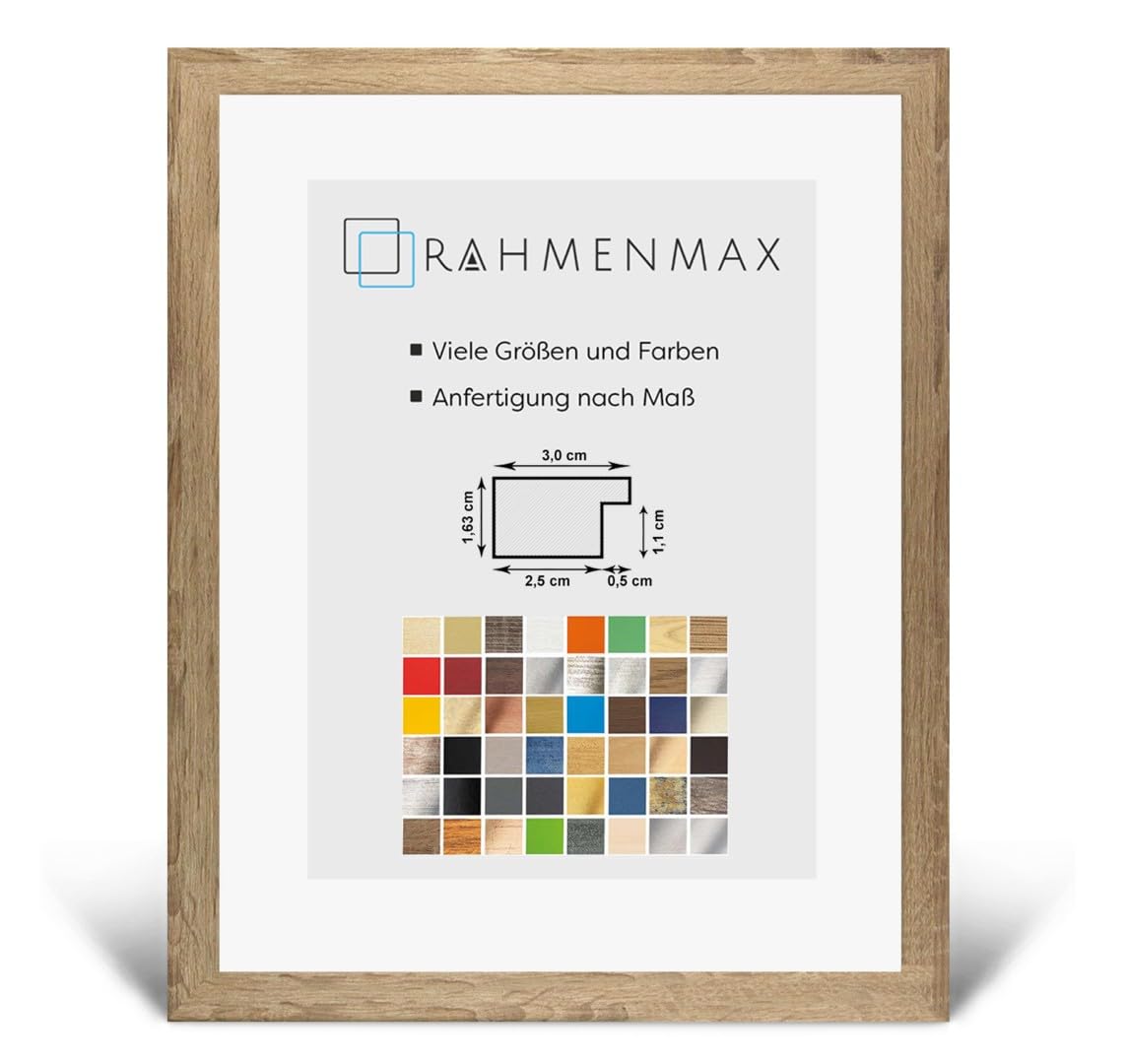 Morena MDF Rahmen für Bild 69x97cm Sonoma Eiche mit Acrylglas | zum Aufhängen Hoch- und Querformat/Weiße Rückwand/Maßanfertigung möglich/Puzzle Rahmen/mit 1mm klarem Acrylglas