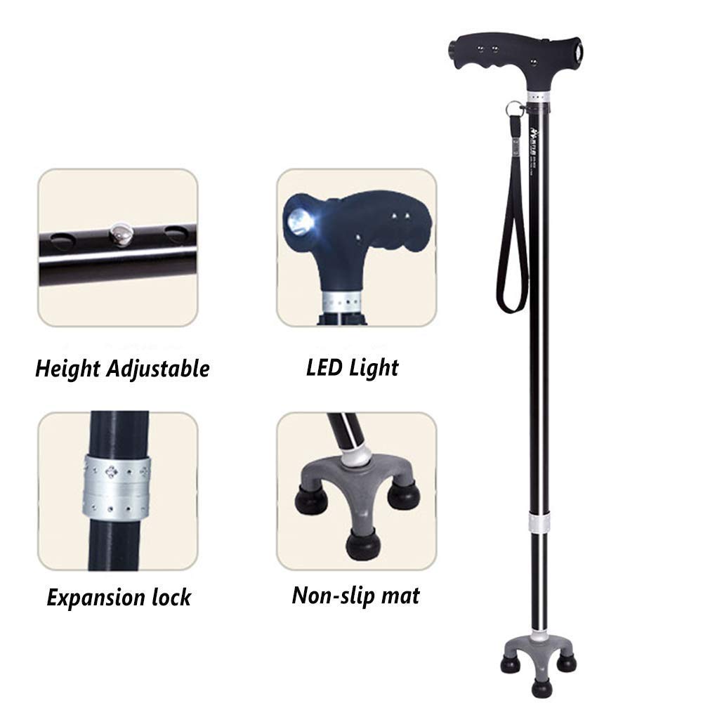 Bastón LED Ajustable, Mango De Masaje Magnético, Bastón Ajustable Ligero para Equilibrio, Ayuda De Movilidad, para Hombres, Mujeres, Bastones Discapacitados, Ancianos, Muletas Times