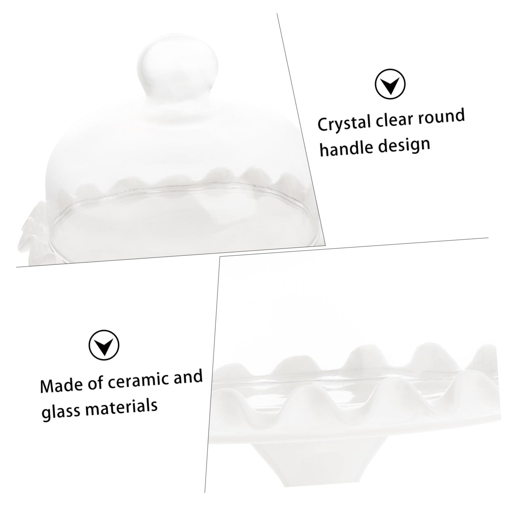 Campana de Vidrio para Pastel sin Plomo, Cubierta Transparente | Asa Integrada, Diseño Simple en Blanco, Cerámica y Vidrio, Fácil de Guardar Usar