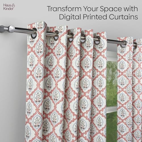 Image of haus & kinder Digital Printed Cotton Door Curtain 7 Feet Long Pack of 1 Door Curtain, 7 Feet Curtain for Door (Heritage Medallion, Multi 130x213 CM)