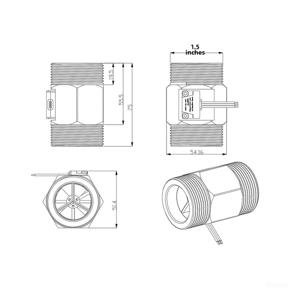 Sensore di flusso d'acqua Hall in acciaio inox DN40 DN50, flussometro per liquidi, 3,65 x 3,4 cm/4,65 x 4,4 cm, con sensore di flusso dell'acqua in acciaio inossidabile (3,65 x 3,4 cm)