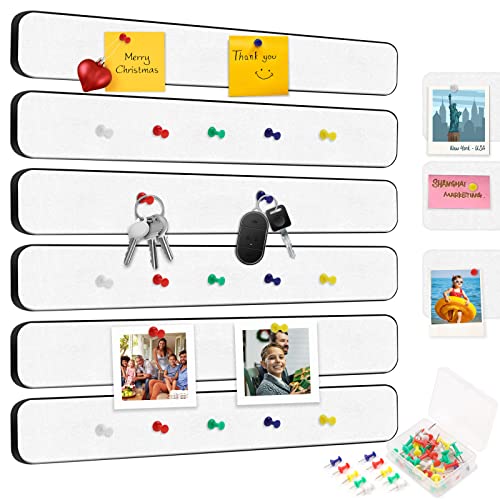 6 Piezas Tira de Fieltro Autoadhesivo Placas de Pasadores con 35 Agujas de Anuncios Junta de Bricolaje Decoración de la Pared para Mostrar Notas, Papel de Documentos, Mensajes, 33 x 5CM, Blanco Cover