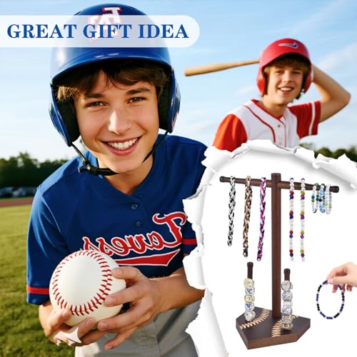 Zymvexor Wooden Sports Ring & Necklace Display Holder, Baseball Softball Championship Ring Organizer, Drip Necklace Storage Stand, Sports Gift for Athletes,Tool-free installation — view 6