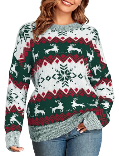 ZAFUL Christmas Sweaters for Women Snowflake Reindeer Long Sleeve...
