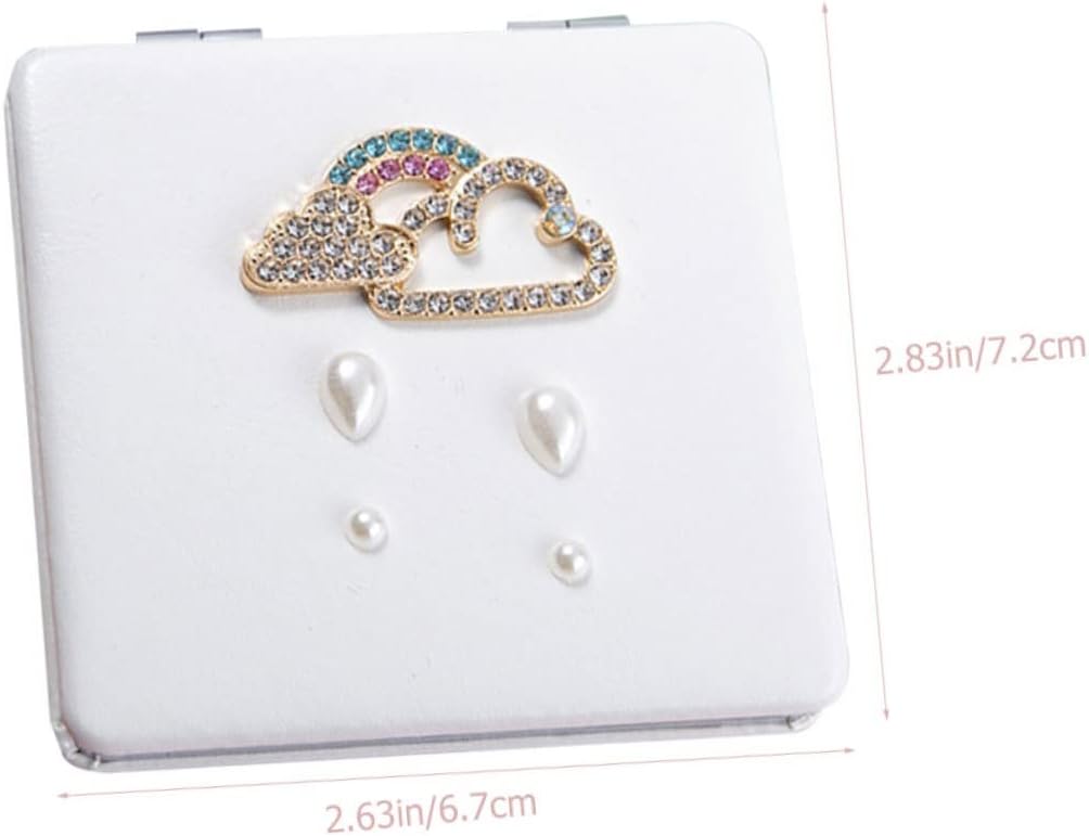 Dual-Sided Portable Makeup Mirror PU Leather Rhinestone Pattern Compact Folding Metal Mirror for Women for Travel and Daily Use image 2